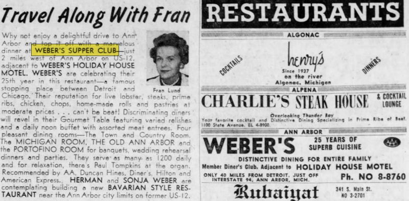 Webers Holiday House Motel - Jul 1961 Ad (newer photo)